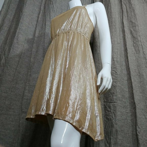 Wild Blue Sadie Robertson Dress Gold Shimmer Size Medium Asymmetrical - Picture 9 of 12